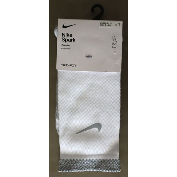 Nike Spark CU7200-100 WMN's 9.5-11 Men's 8-9.5 White DRI-FIT Running Crew Socks - Picture 1 of 8